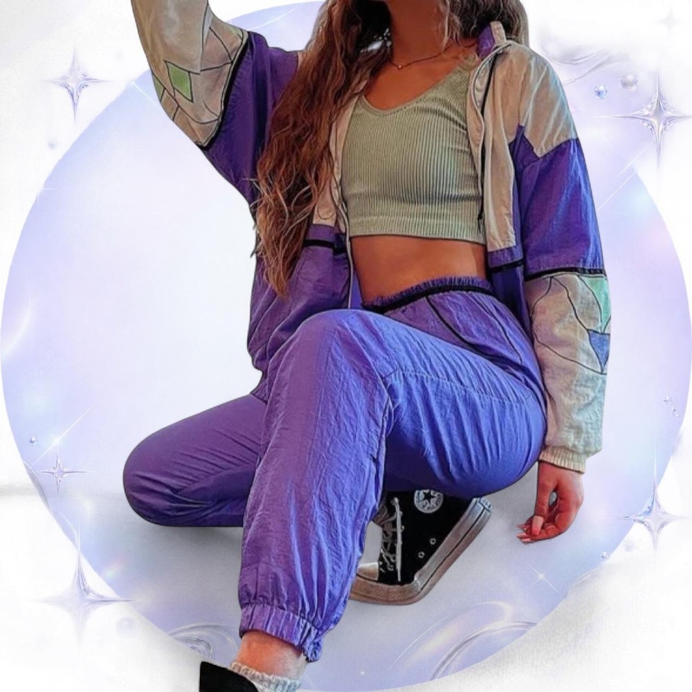 Vintage Vengo Colorblock Windbreaker Jacket 80s 90s Retro Shell Suit Purple Med